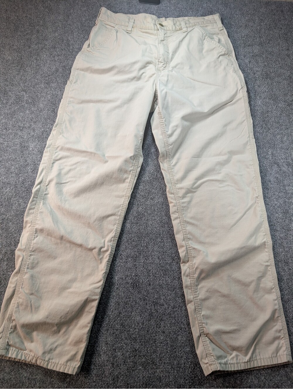 Carhartt Men's Dungaree Pants 33x32 Beige Cotton Nylon Blend Cargo Utility Work